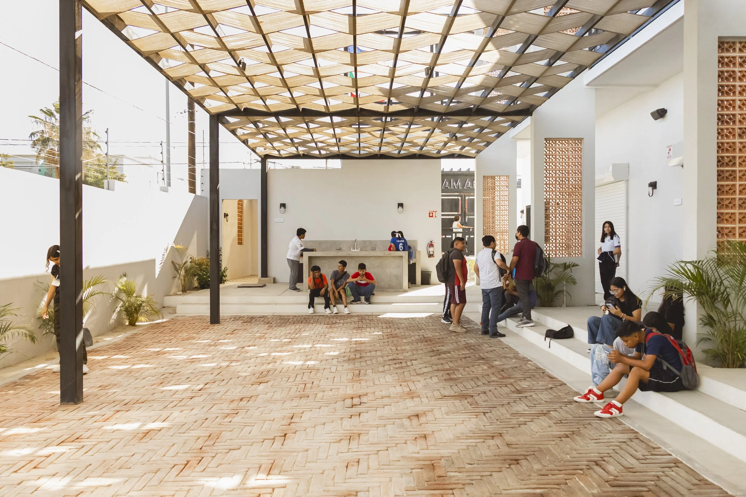 Courtyard. Middle-School students during break of Spanish & Math Tutoring Class