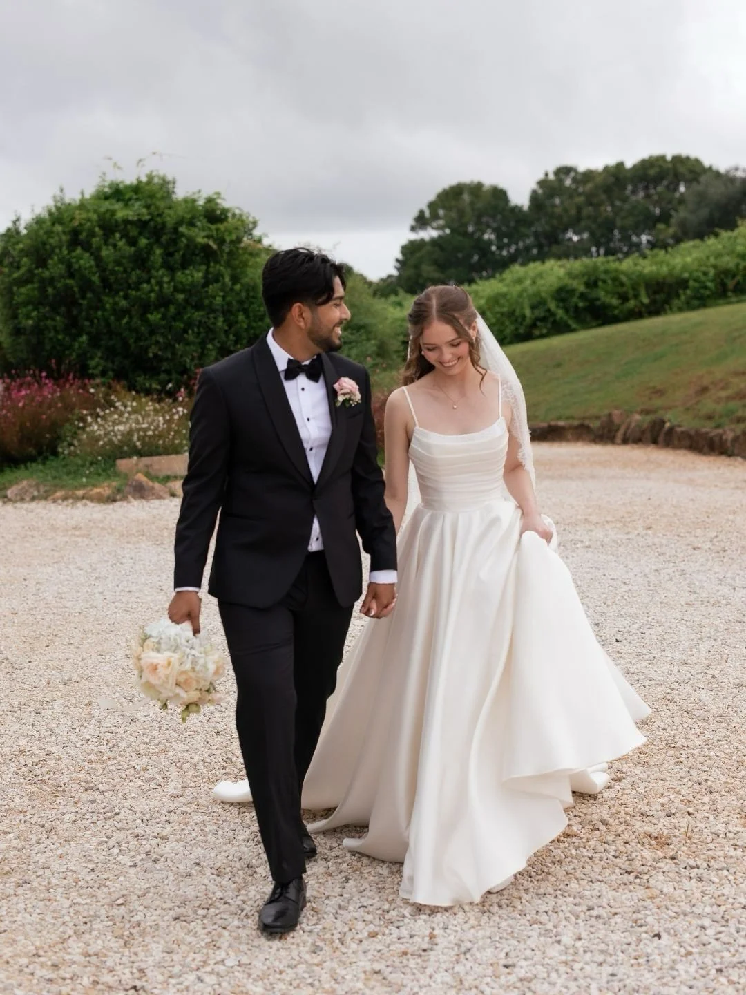 Congratulating Emma + Aparaj on their big day. How wonderful to see this couple journey with us from engagement shoot to wedding day!⁠
⁠
Photographer &amp; videography @figtreepictures⁠
Venue @summergroveestate⁠
Florist @gwenfloralco⁠
Dress @jacksull