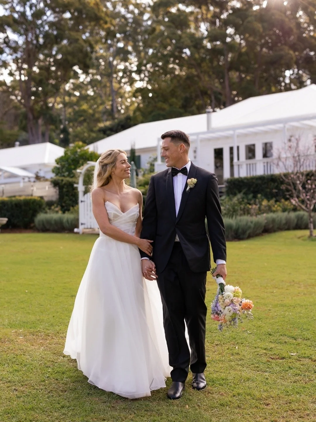 Sweet couple Mel + Joseph in the winter sun on their wedding day.
⁠
Photographer &amp; videographer @figtreepictures⁠
Venue @vhcountryestate 
Celebrant @laurenmareecelebrant 
Florist @_studio_december_ 
Dress @theartofbridal⁠
Suit @institchu⁠
Hair &a