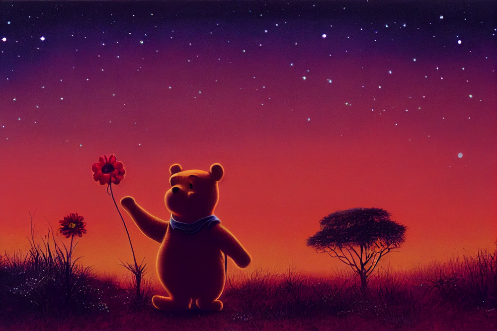 AlexB_winnie_the_pooh_holding_a_flower_standing_in_a_landscape__a0a1f054-4baf-4194-bc8d-d3299bb1e404.png