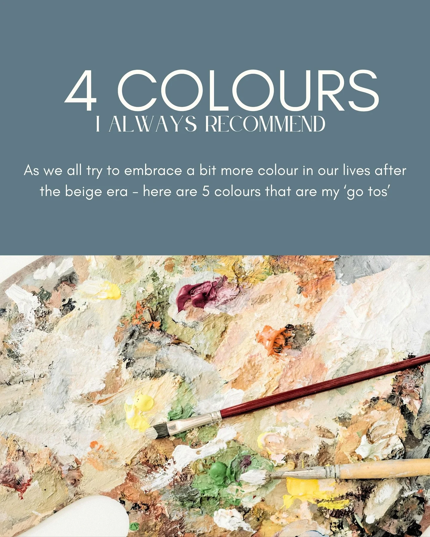 As we all move away from all beige homes, here are the colours I am so often suggesting to my clients - which is your favourite?