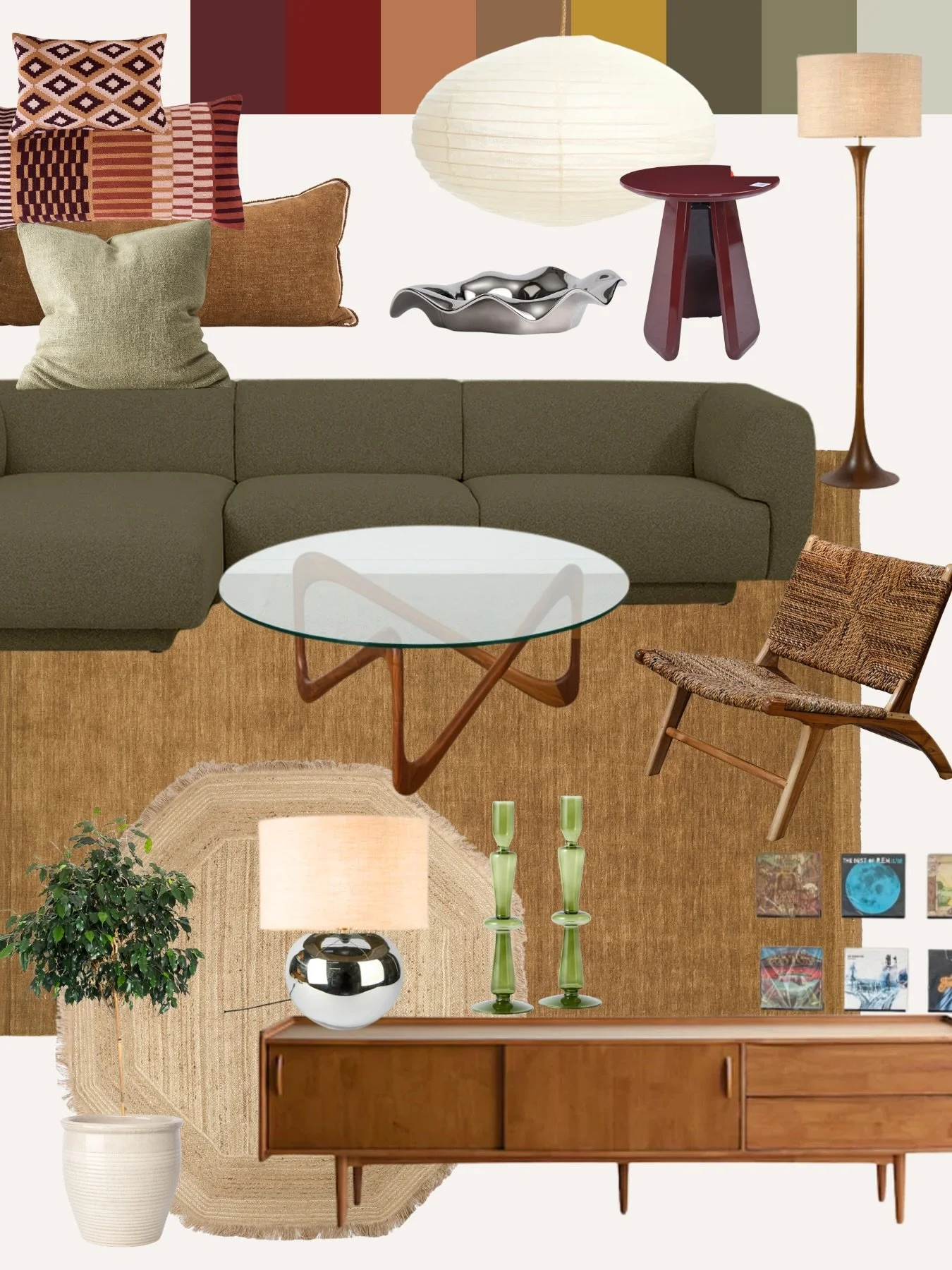 Here are some boards I put together for a client recently who was updating her living + dining spaces.  She initially said she wasn&rsquo;t sure on her style but I soon realised she had a really strong vision that leaned into funky mid-century furnit