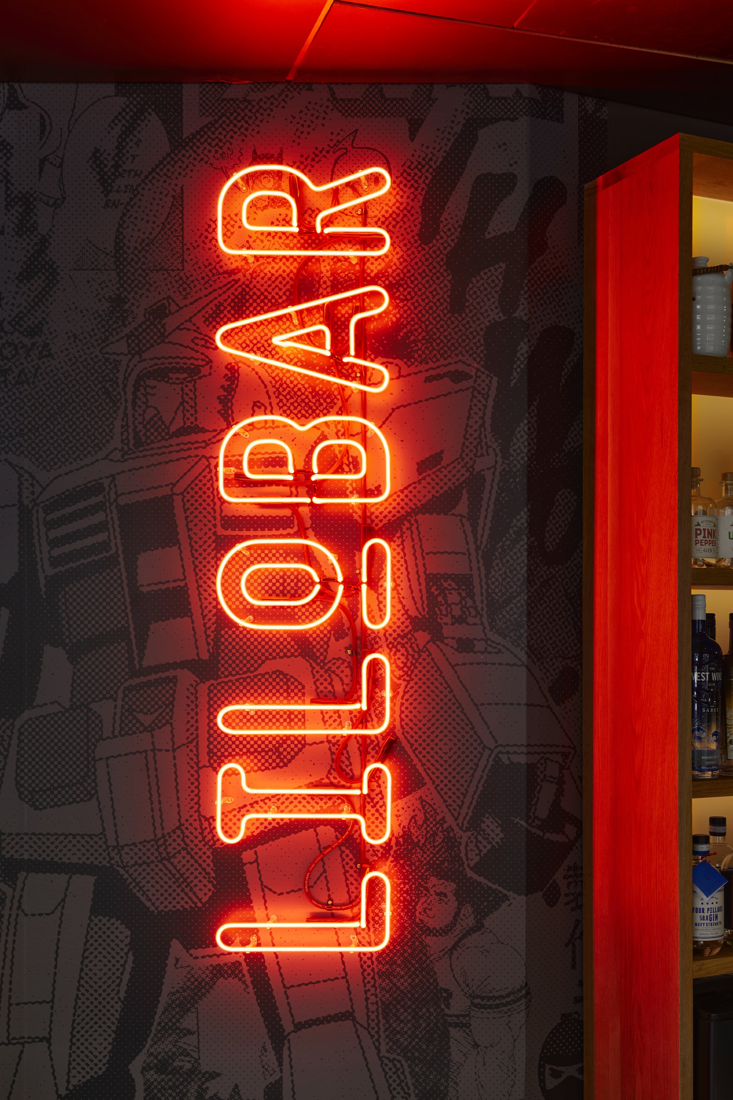 Featuring manga pop art graphics and the evocative glow of red neon tubes, the Lilobar signage set is packed full of personality. The signage draws inspiration from elements of traditional restaurants and reinterprets them in a modern way. The hangin