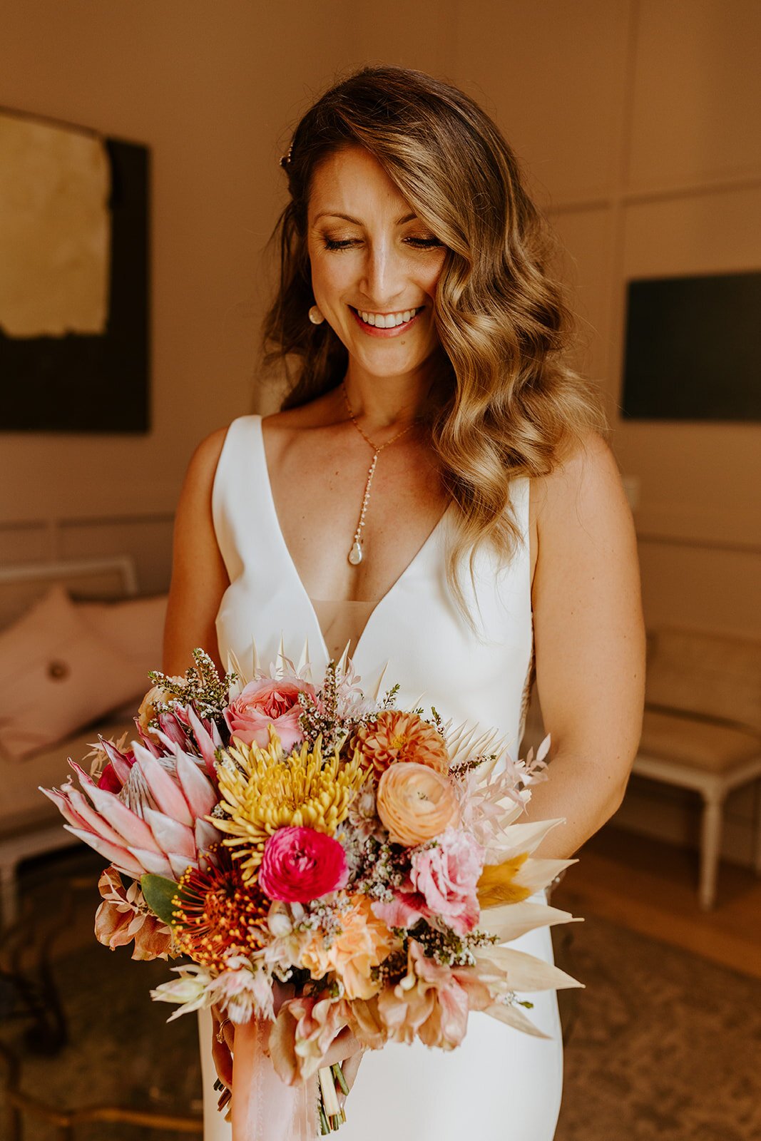 romantic boho curls and natural gold and bronze makeup for this gorgeous orange county bride (Copy)