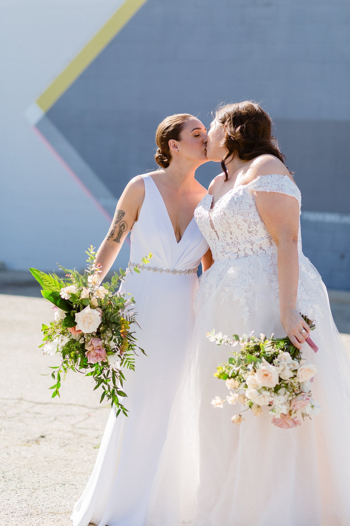 same sex LA wedding with pops of color