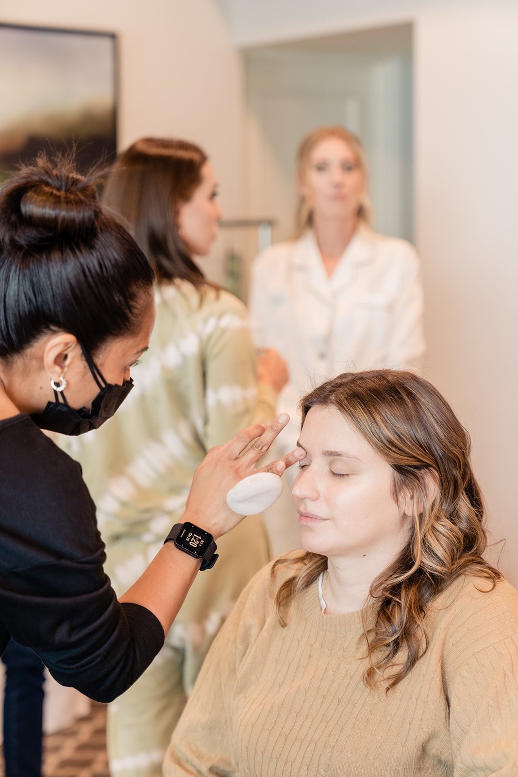 hair and makeup artists arrive for bridal party getting ready at bel air bay club in pacific palisades