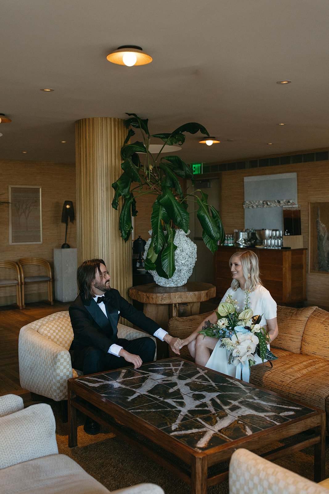 the proper hotel in santa monica was the perfect spot for the bride and groom to get ready the morning of their wedding
