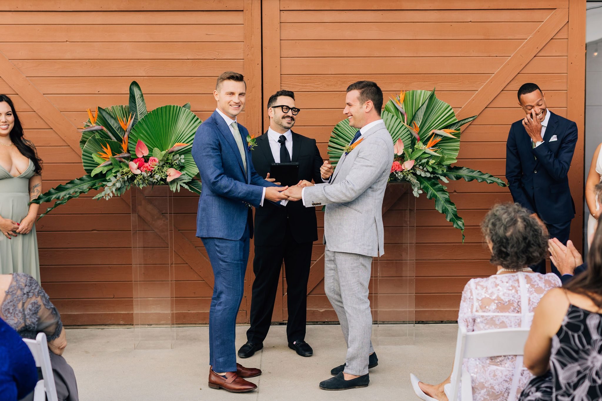 LA hair and makeup team provide men's grooming for gay wedding at ocean institute in dana point