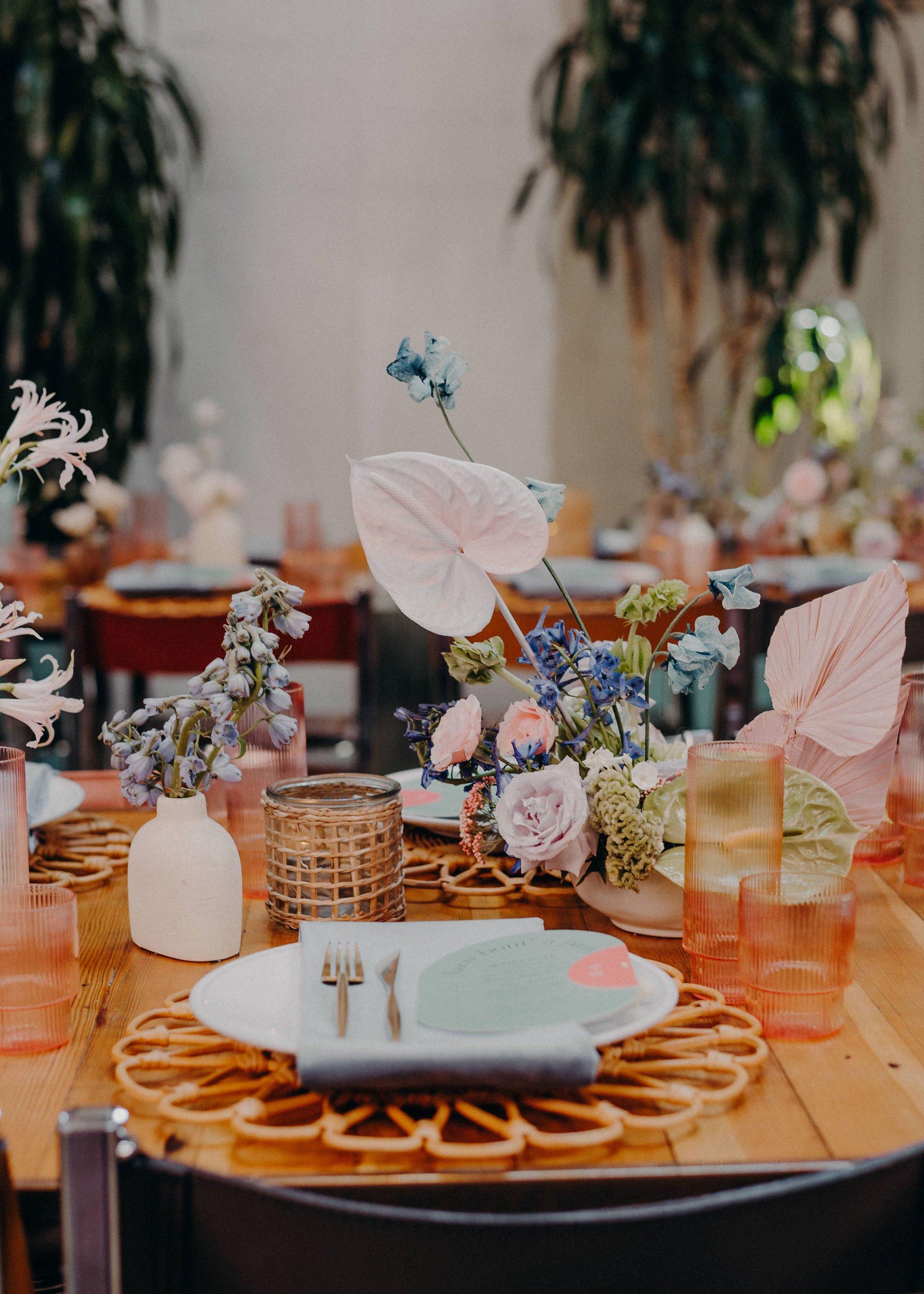 colorful and bright table rentals for this dtla wedding