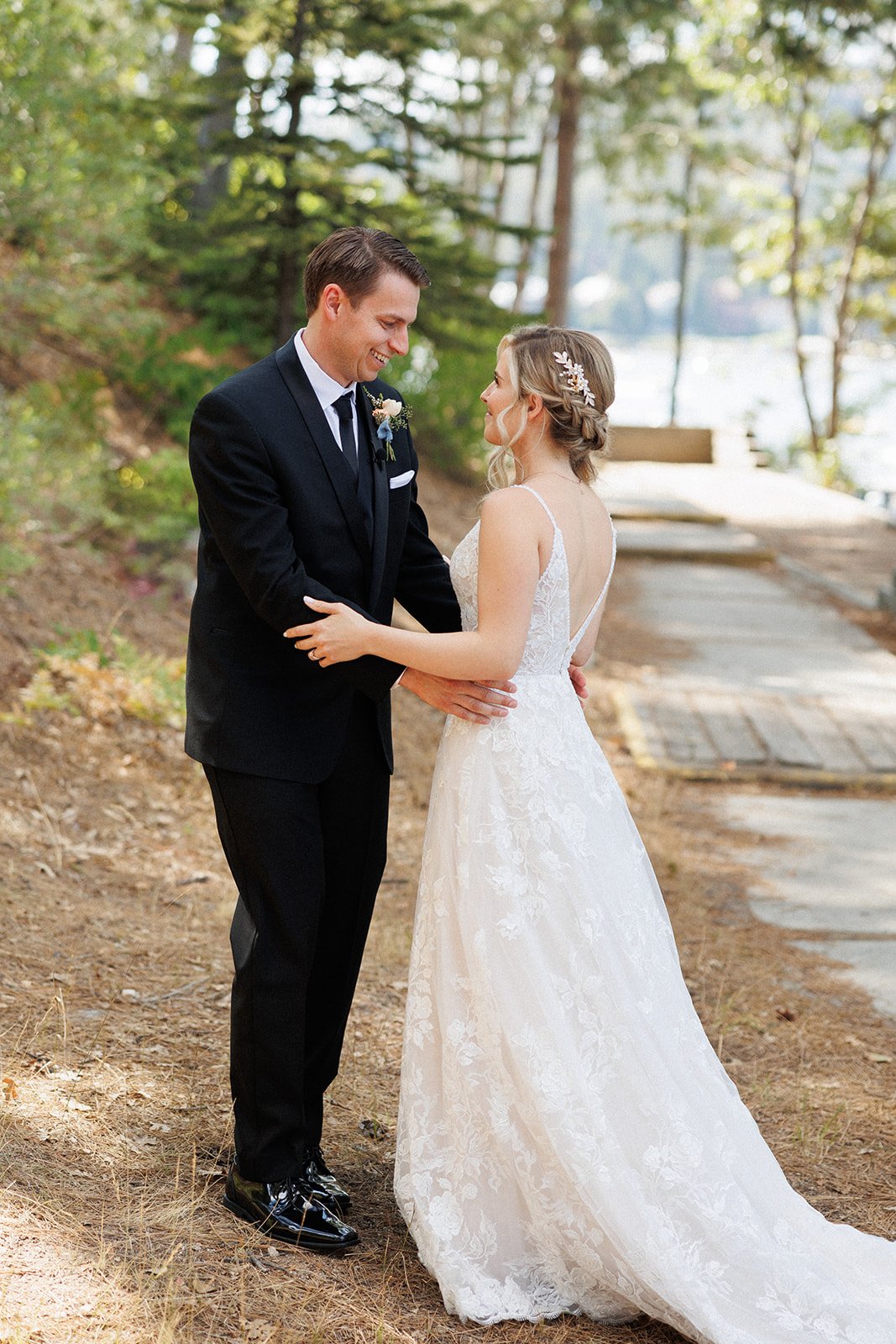 first look with bride and groom in lake arrowhead