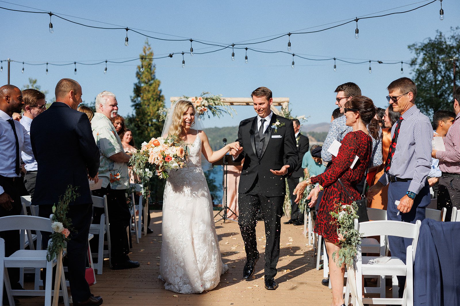 bride and groom get married on lake arrowhead