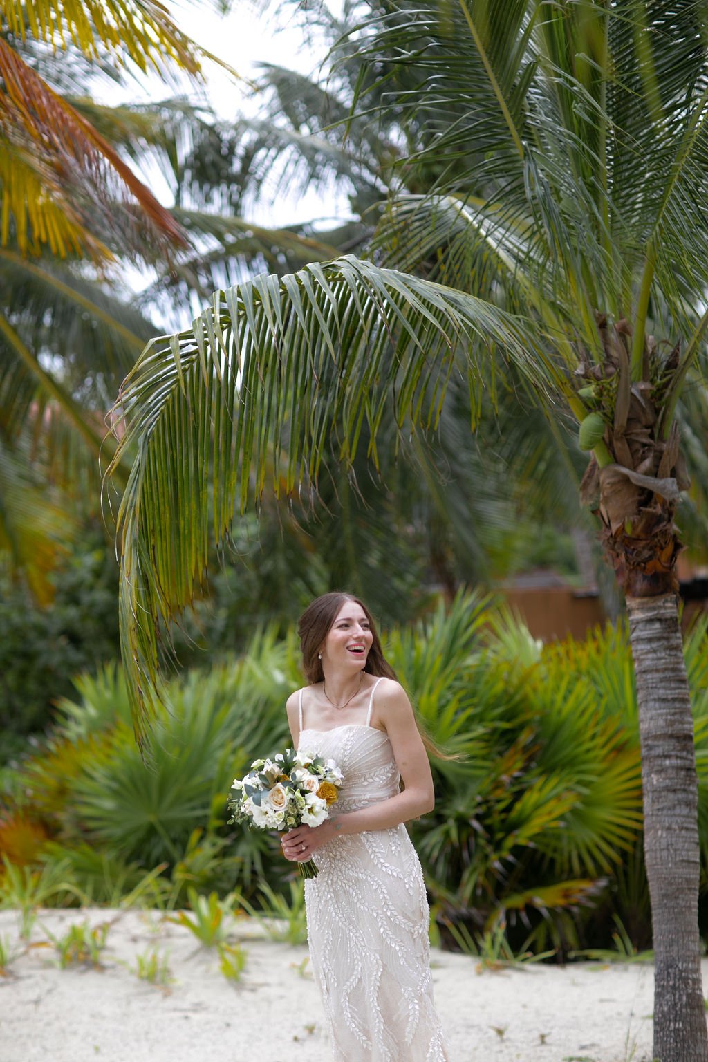 beautiful bride in classic and romantic gown for her destination wedding in mexico!