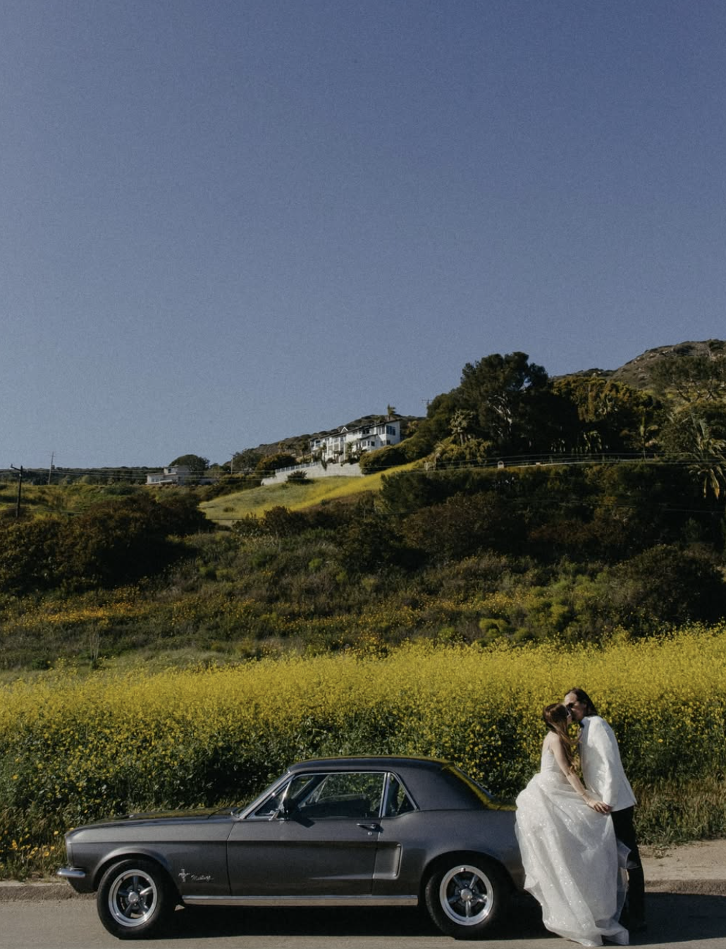 classic, vintage car portraits of bride and groom