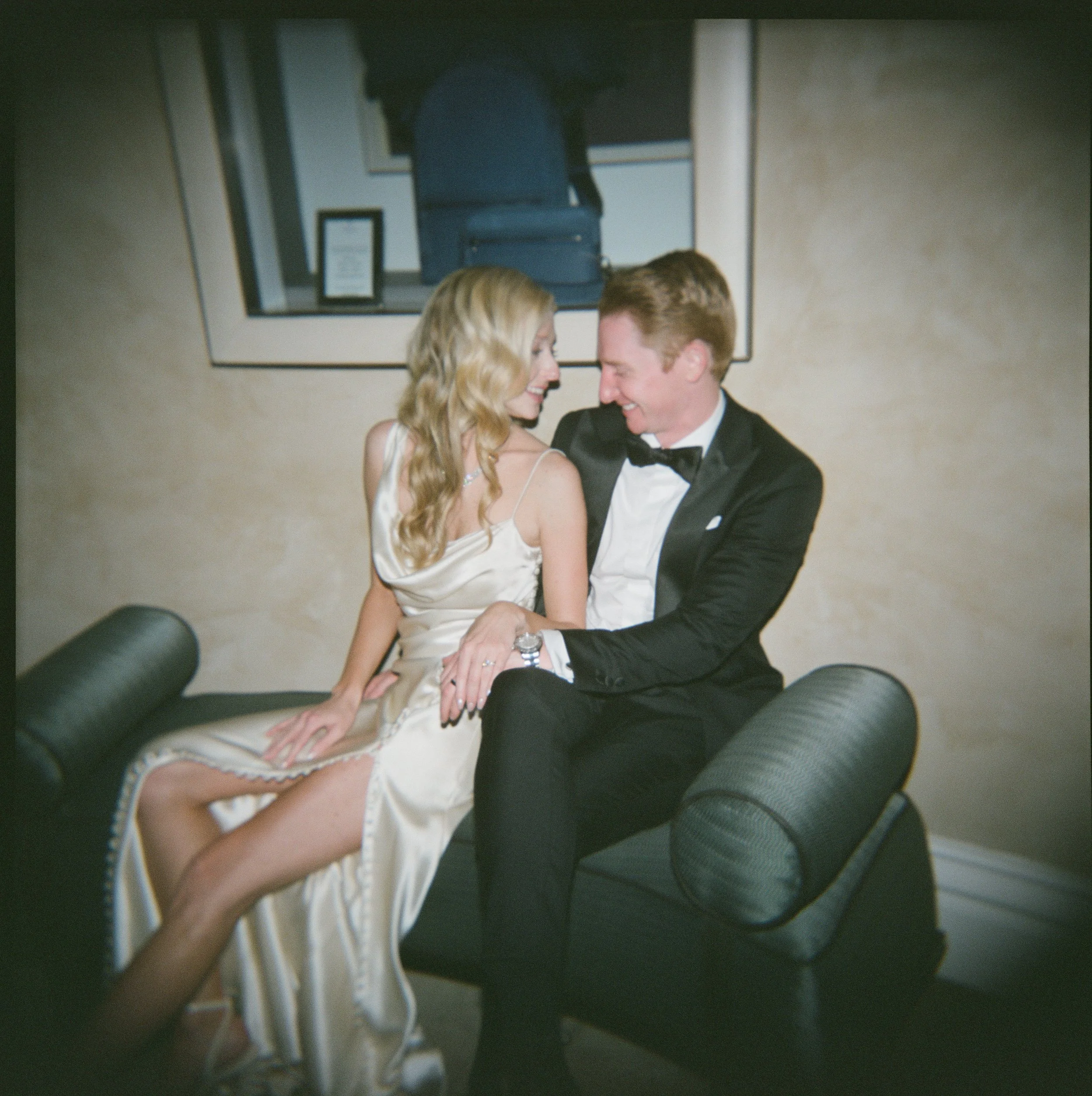 film photo of couple at their wedding reception