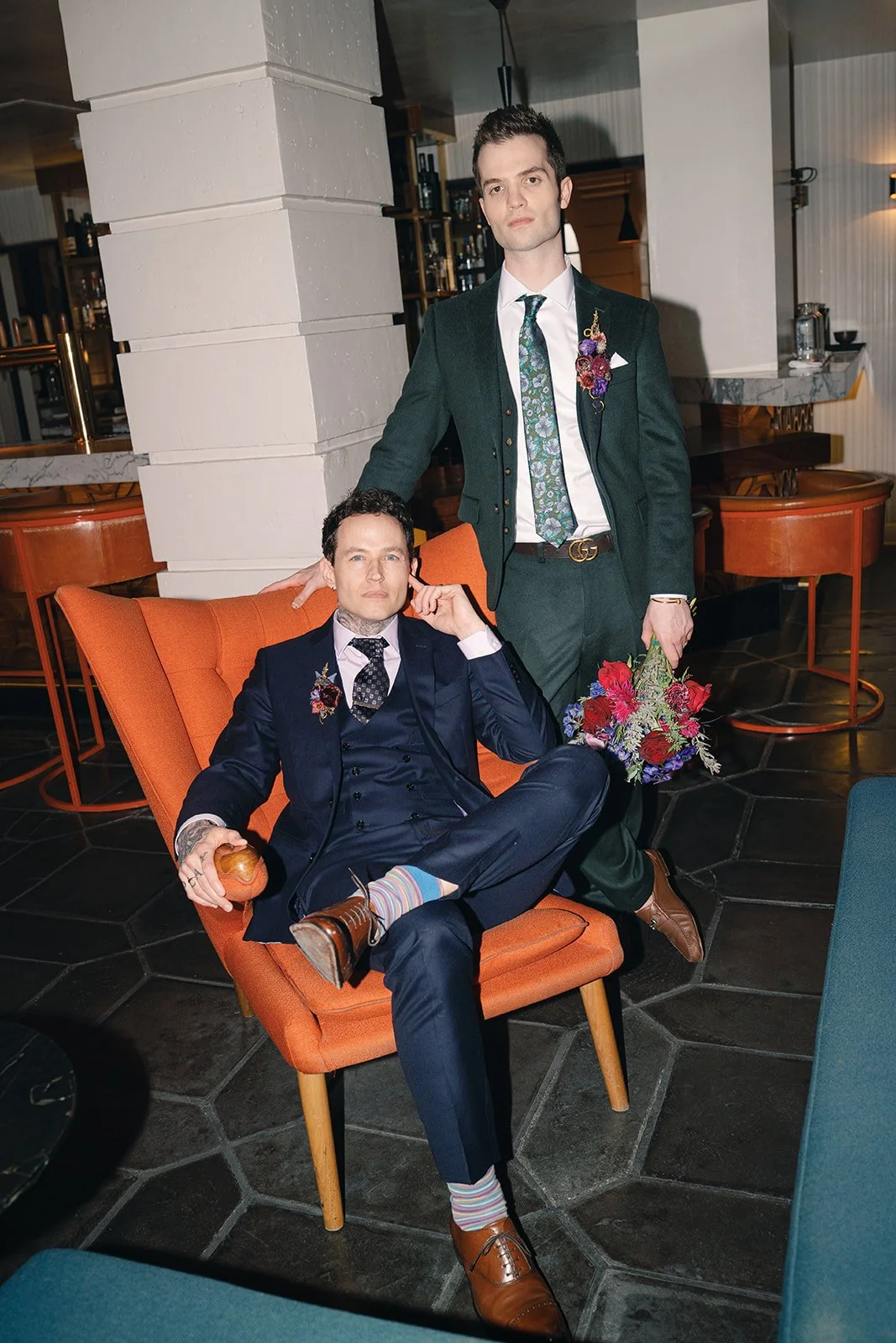 same-sex wedding in downtown los angeles, from hair and makeup logistics to urban rooftop wedding ceremony