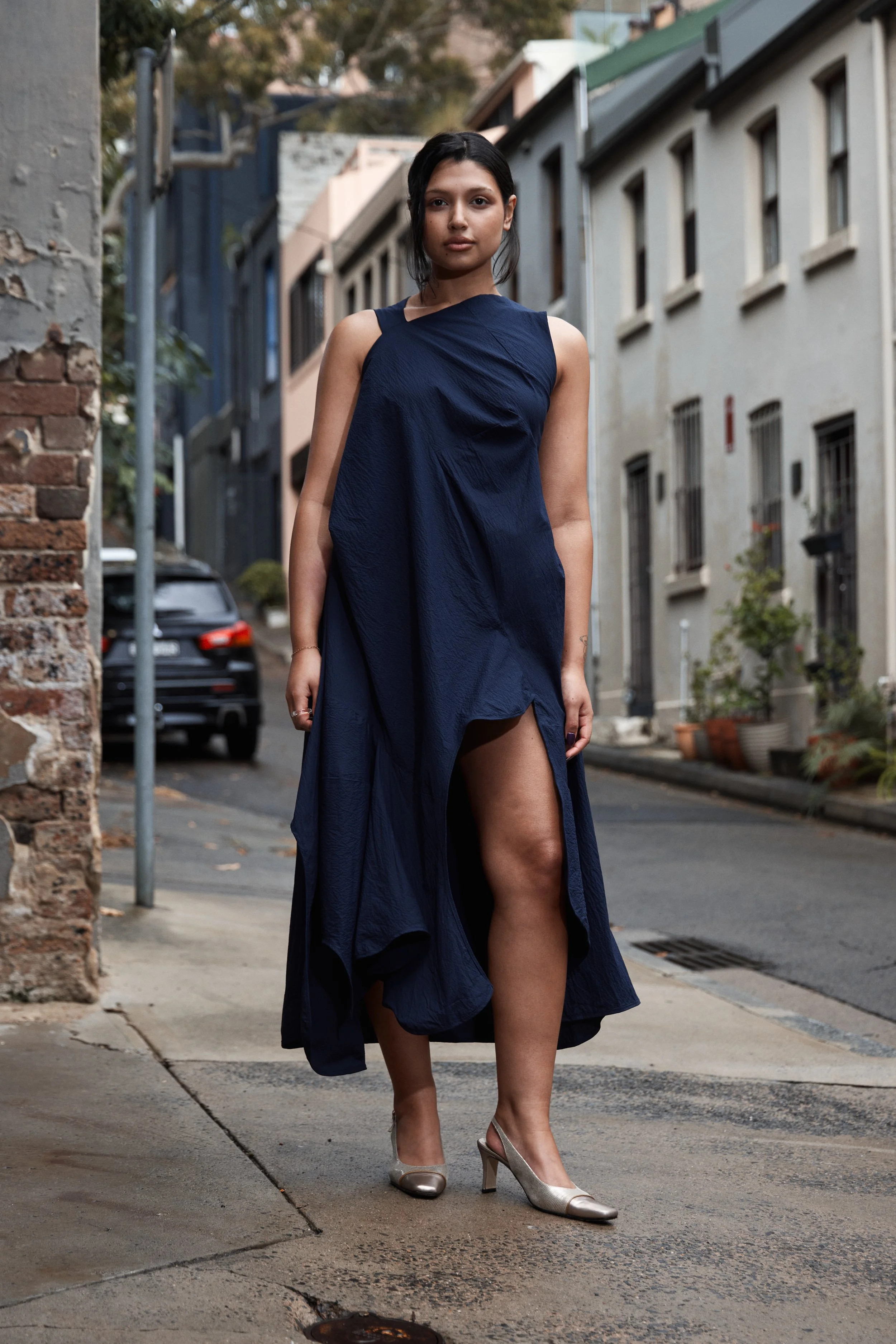 Envelop Dress - Navy Seersucker
