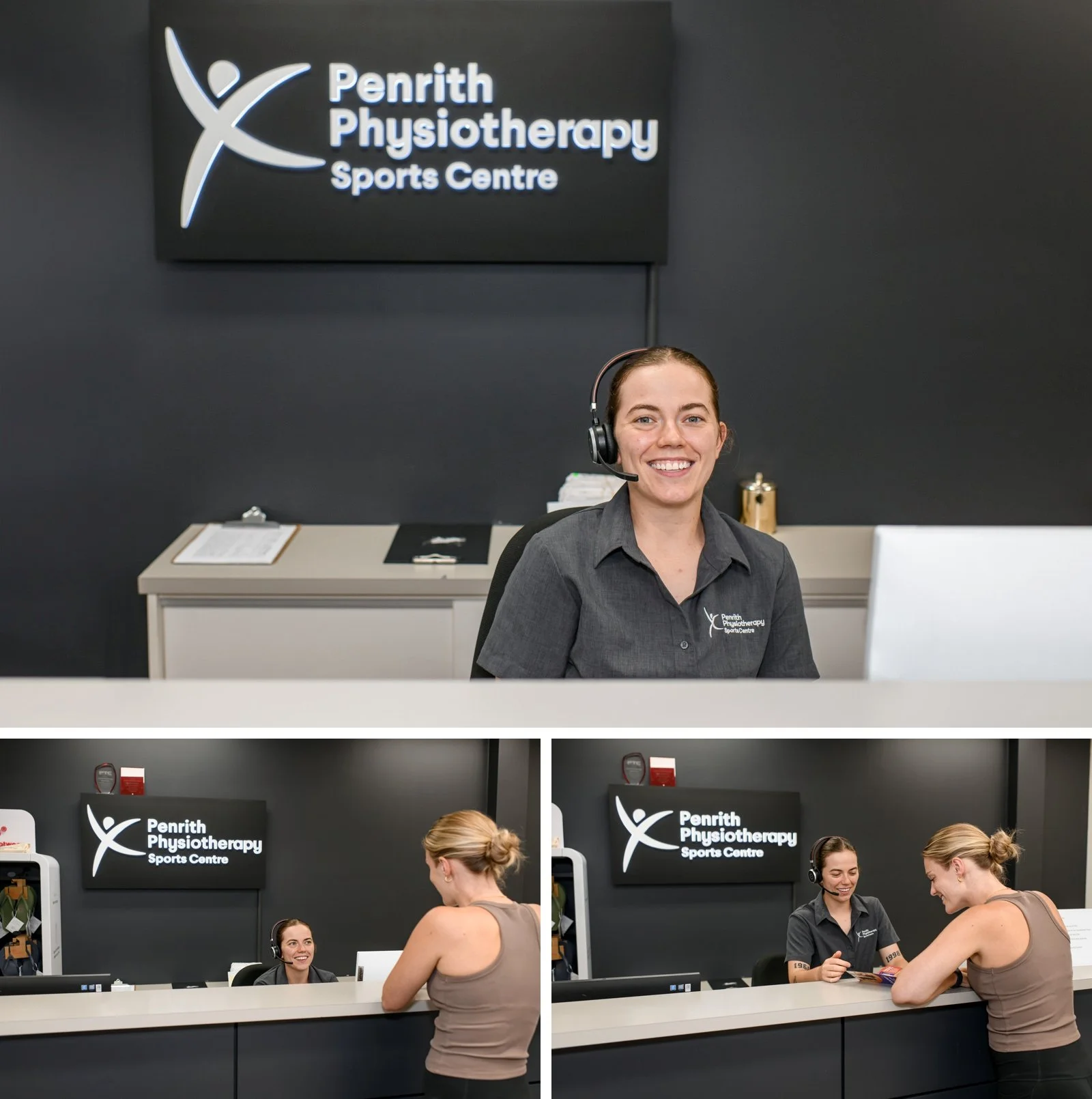 Happy receptionst greeting patient at Sydney healthcare centre