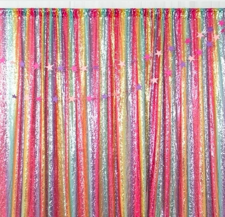 Colorful striped curtain with star-shaped hanging decorations