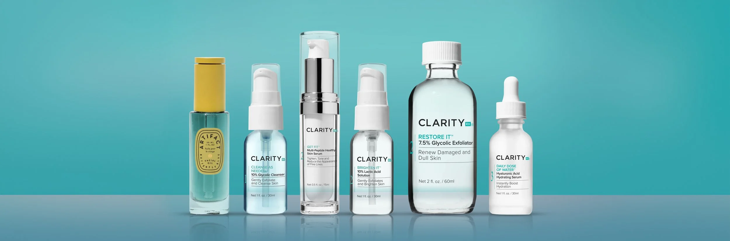 A collection of professional skincare products displayed against a blue background.