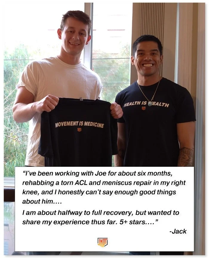 Physical therapy patient testimonial for ACL and meniscus repair rehab with Dr. Joe, showing recovery progress.