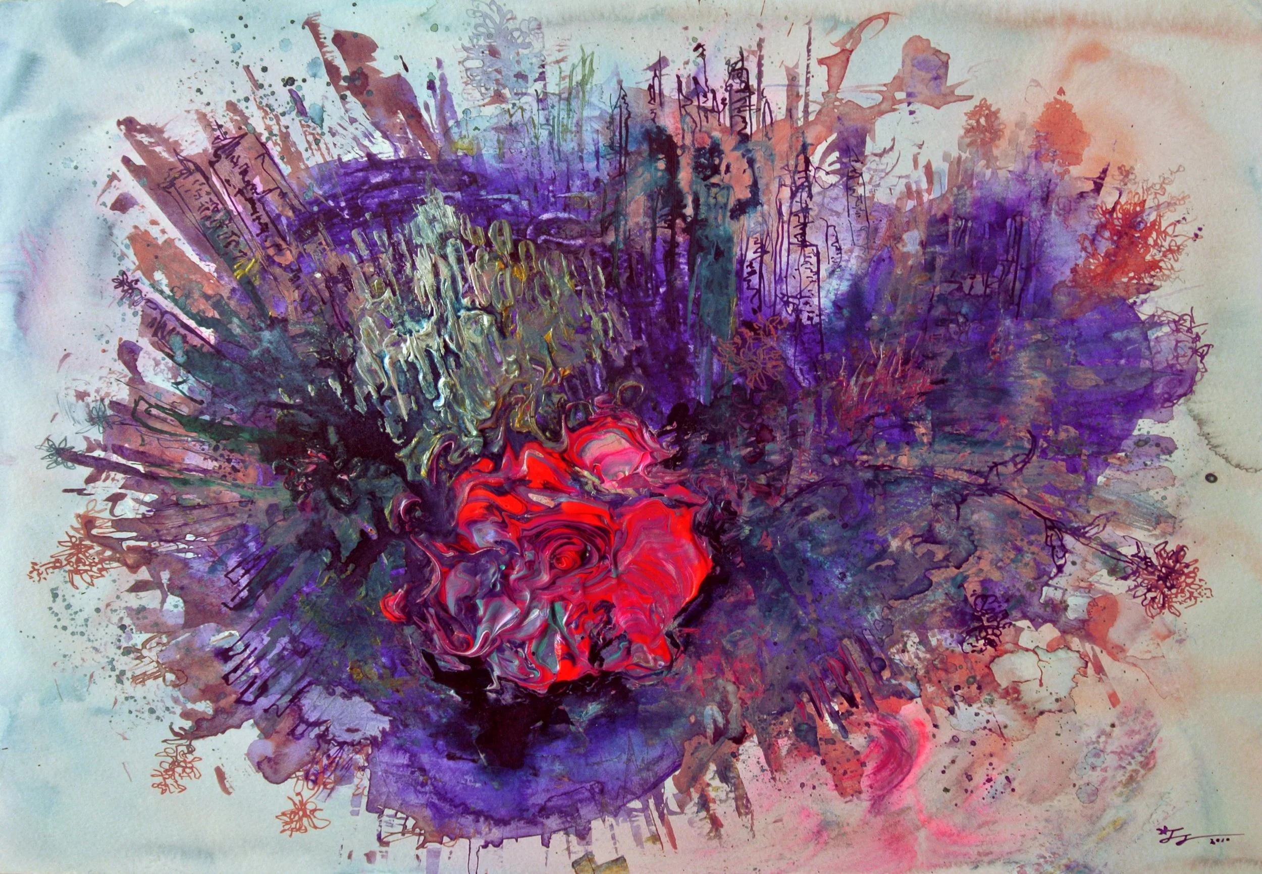 (Sold) Cross-section of the space 1, Acrylic on paper, 42×29.5cm, 2010
