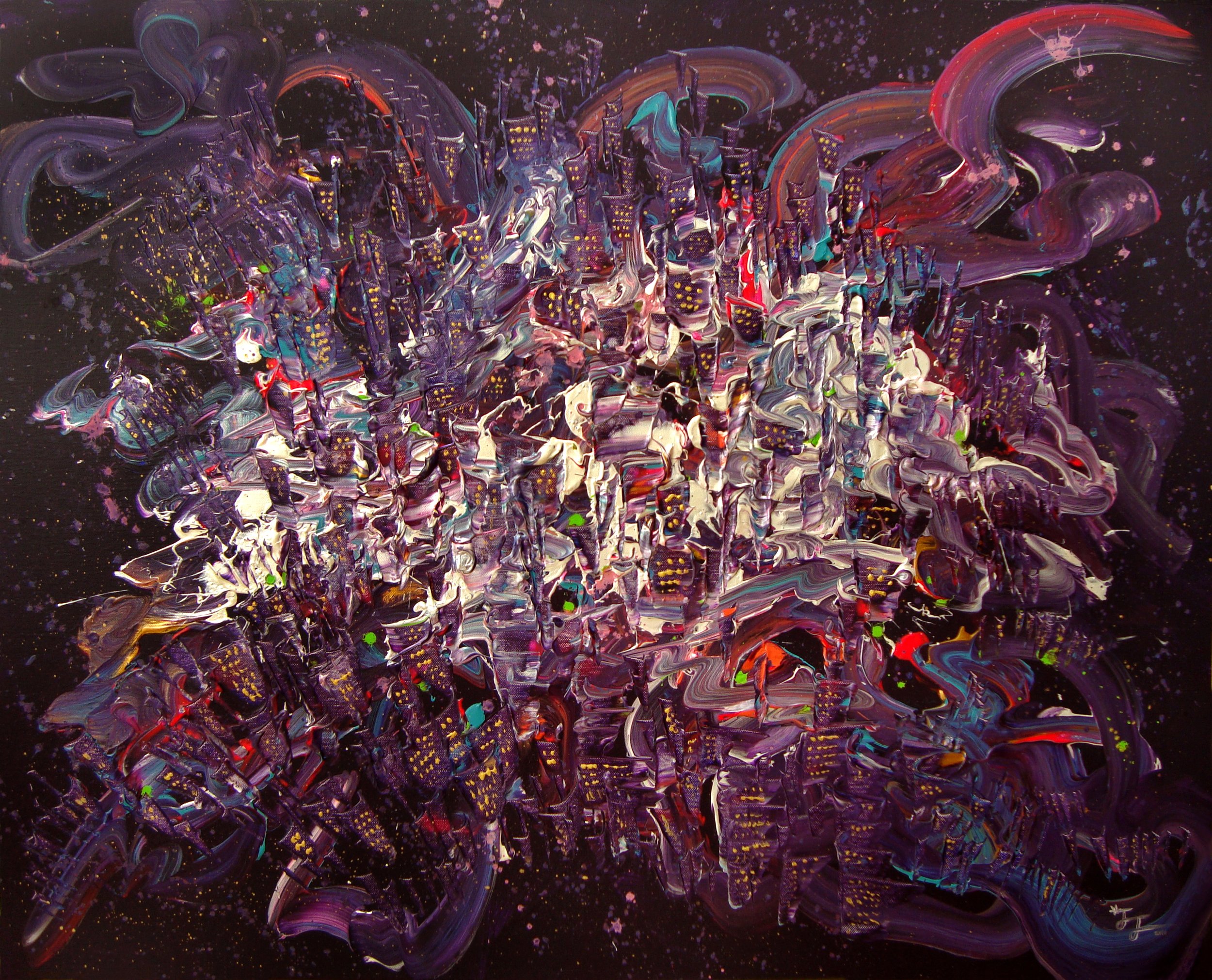 Nightscape in the Universe, Acrylic, ink on canvas, 72.7×90.9cm, 2010