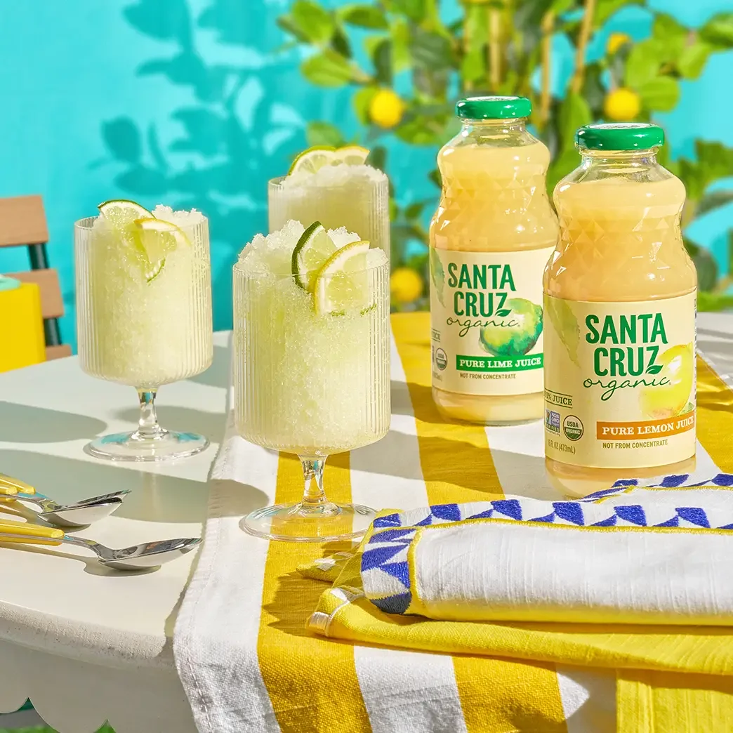three ice cold granitas and 2 bottles of santa cruz juice