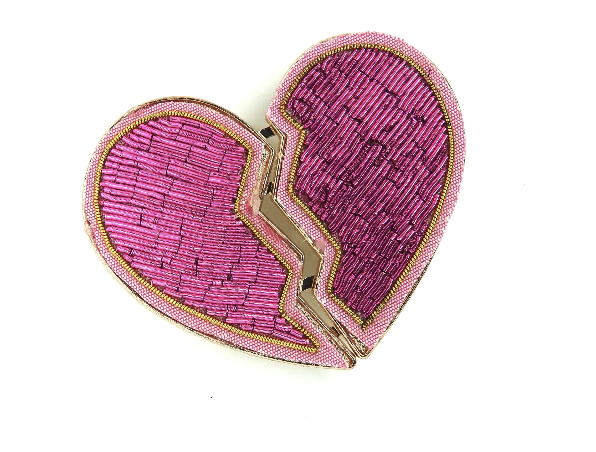 Pink and gold beaded broken heart belt buckle