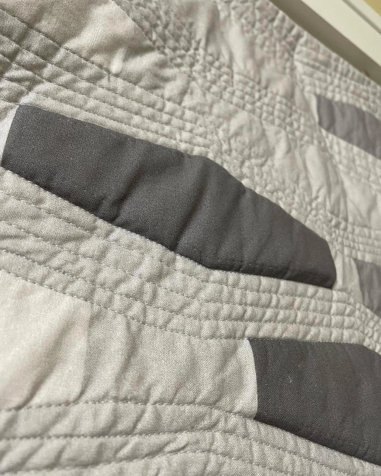 Grey Hexes Whole Cloth Quilt with Trapunto