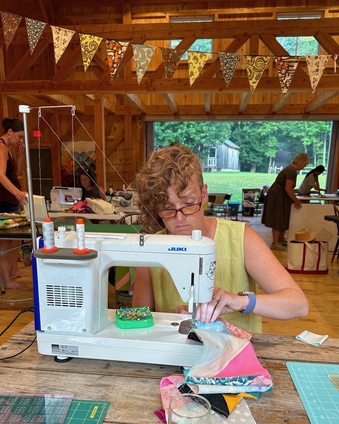 Sewing in the barn