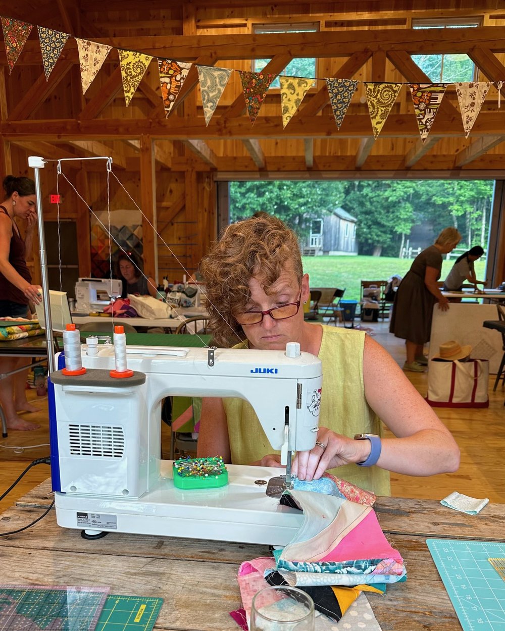 Sewing in the barn