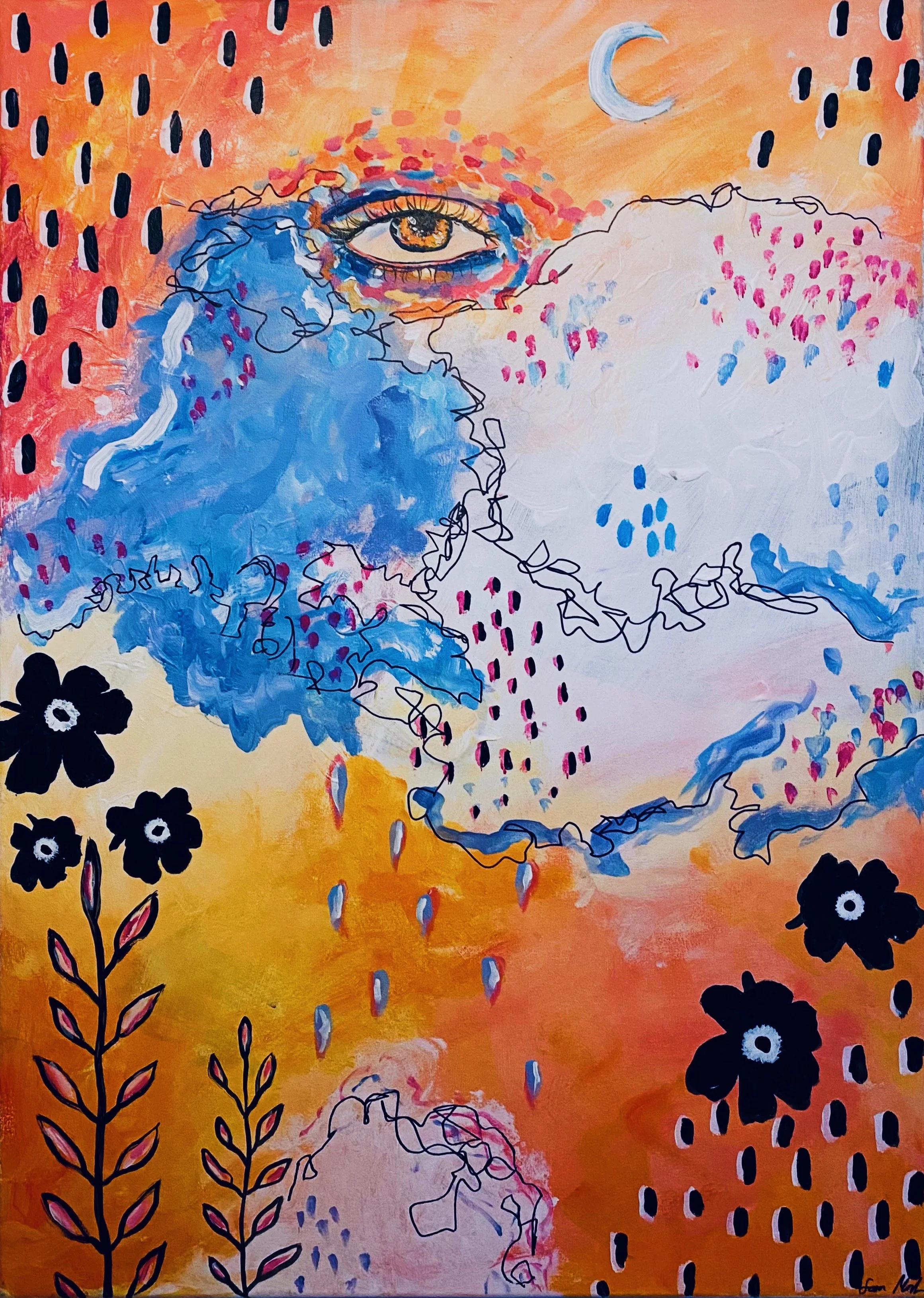 "Morning Bliss" 50 x 70 cm, akryyli ja tussit, 350 €