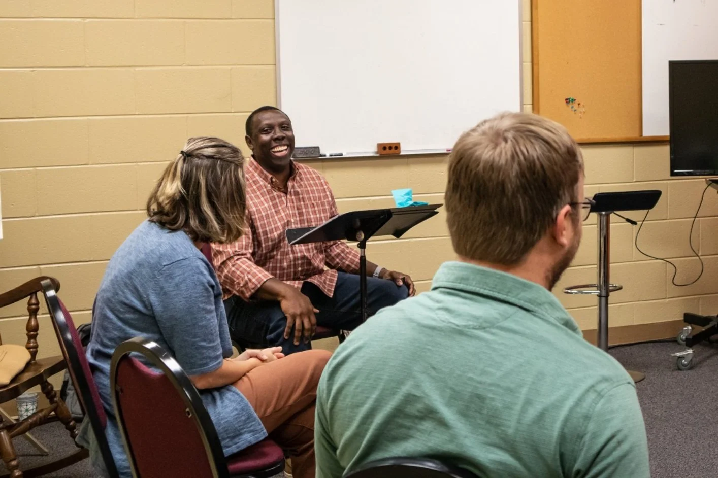 An adult small group meeting on a Sunday morning