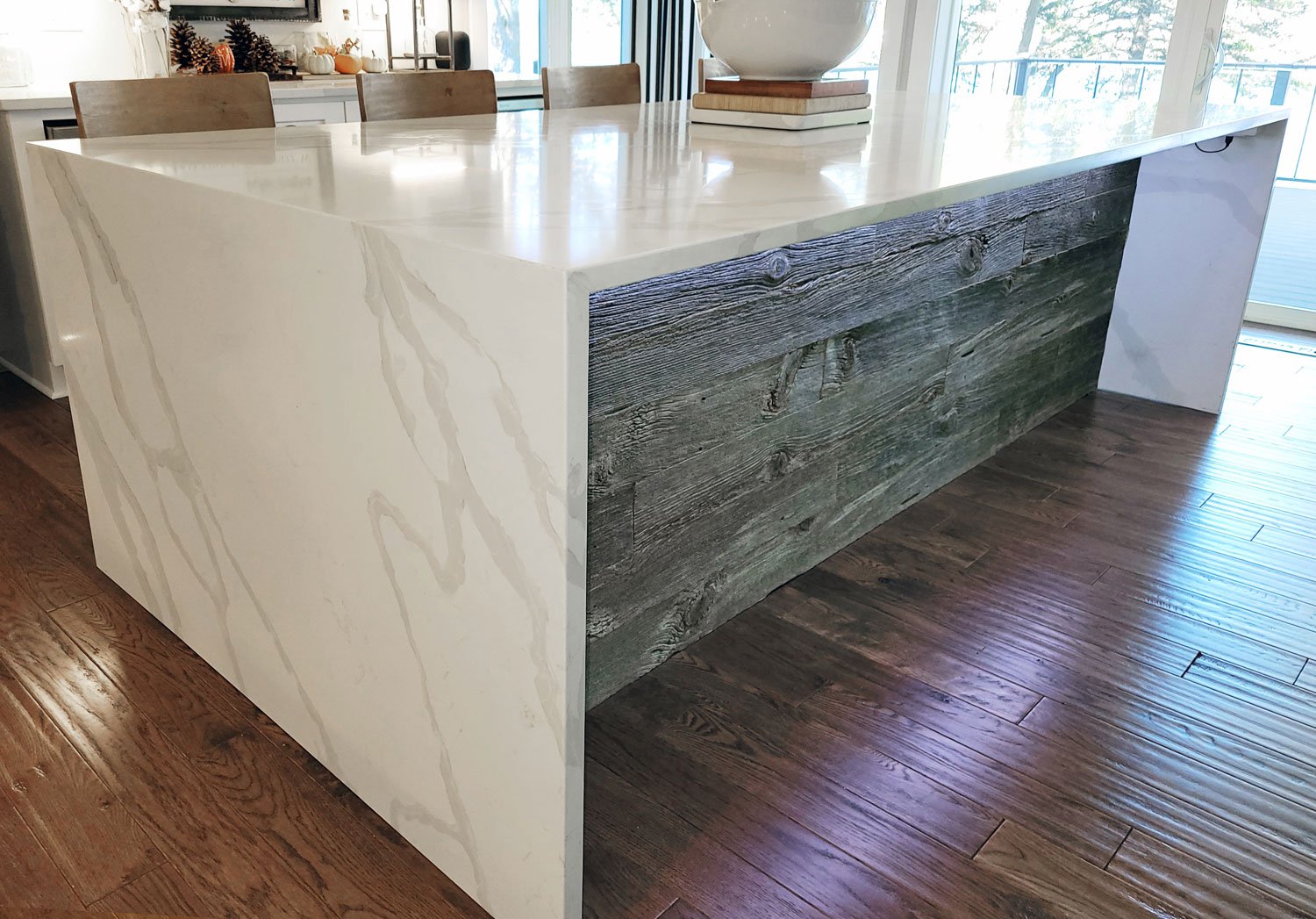 DC Building Design Rustic Charm Kitchen Waterfall Countertop