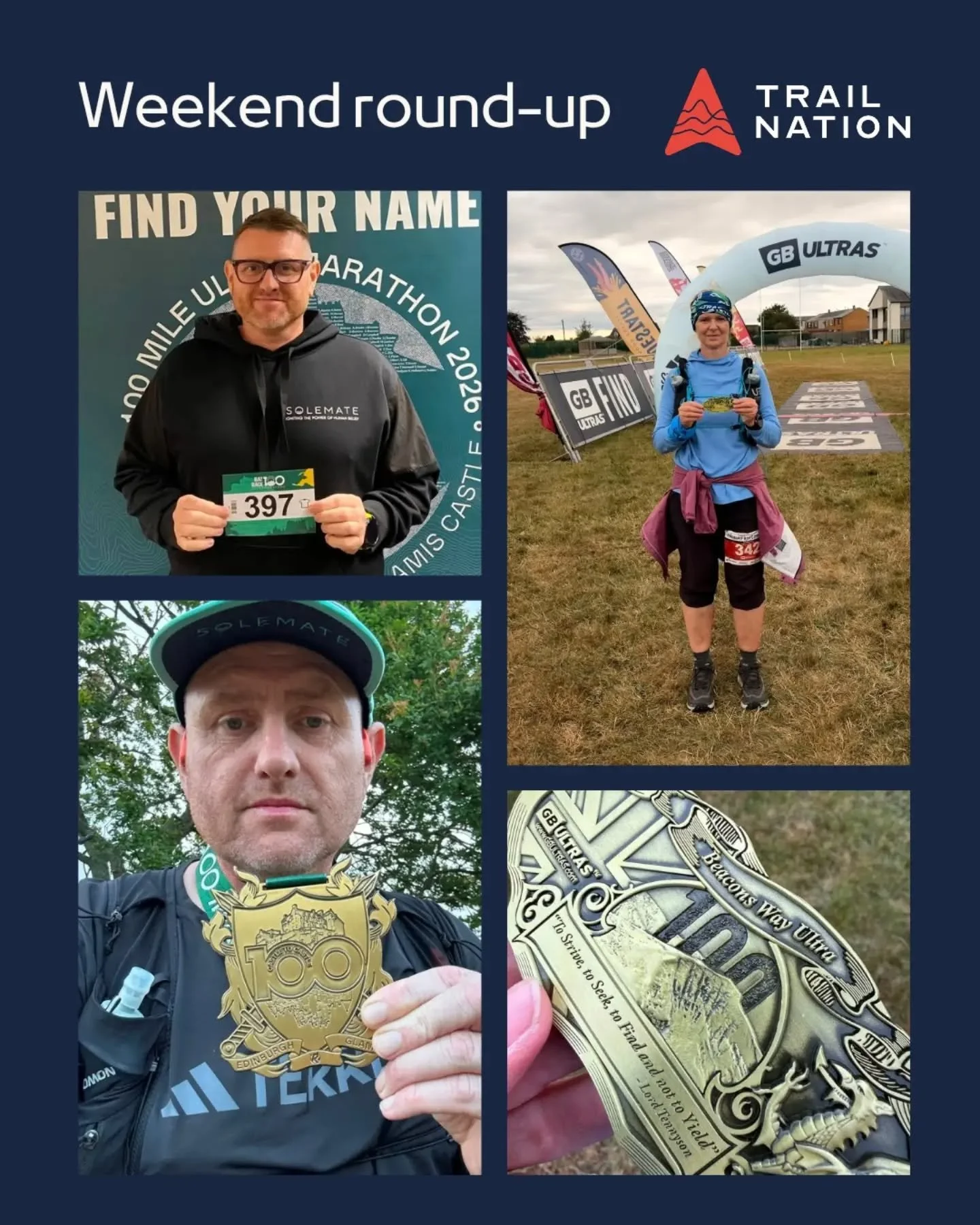 Another brilliant weekend for my coached runners, with two more 100 mile finishes and a great performance on the trails 👇

🏴󠁧󠁢󠁳󠁣󠁴󠁿 Gafyn &amp; the Edinburgh to Glamis 100M
Huge congratulations to Gafyn on completing his first 100-mile race&nb