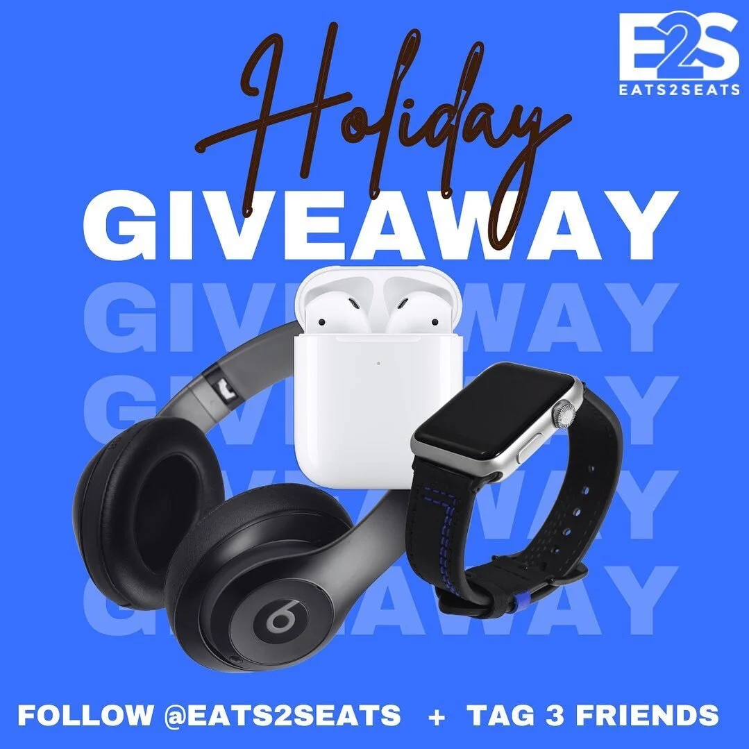 🗣ITS GIVEAWAY TIME🗣
To enter: 
1) Follow @eats2seats 
2) Like this post 
3) Tag 3 Friends 
*Bonus entry for posting on your story*
🗣Win EITHER a pair of beats headphones, AirPods, OR an Apple Watch in this year’s Holiday Giveaway, the cho