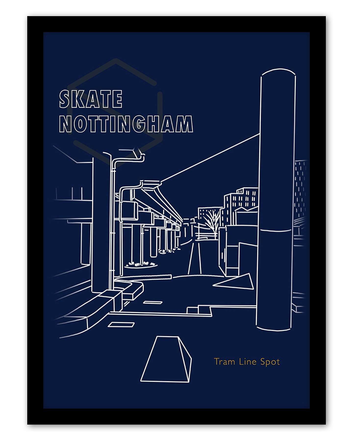 The unmistakable forms of Tram Line Spot &amp; Sneinton Market, illustrated by @chris_gallop for our poster design contest!⁣
⁣
We&rsquo;ve asked how you might design a poster that invites the world to come and skate the city of Nottingham. A chance t