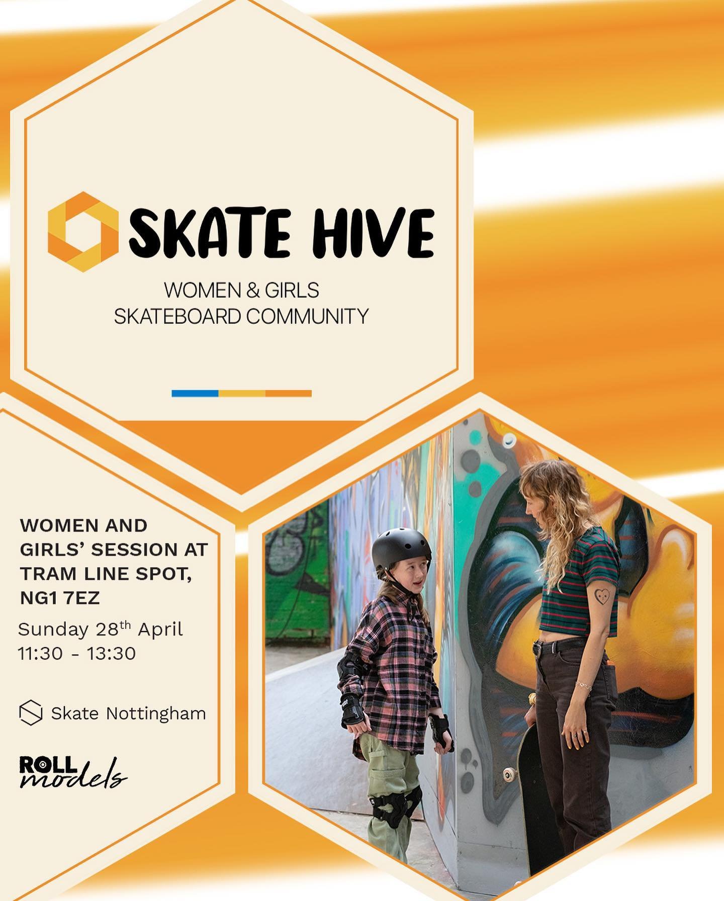 Skate Hive women &amp; girls&rsquo; session this Sunday, 11:30 - 13:30 at @tramlinespot!⁣
⁣
No matter your age (7+) or skill level, our sessions are welcoming and inclusive. Our coaches are passionate about skateboarding and on hand to help you succe