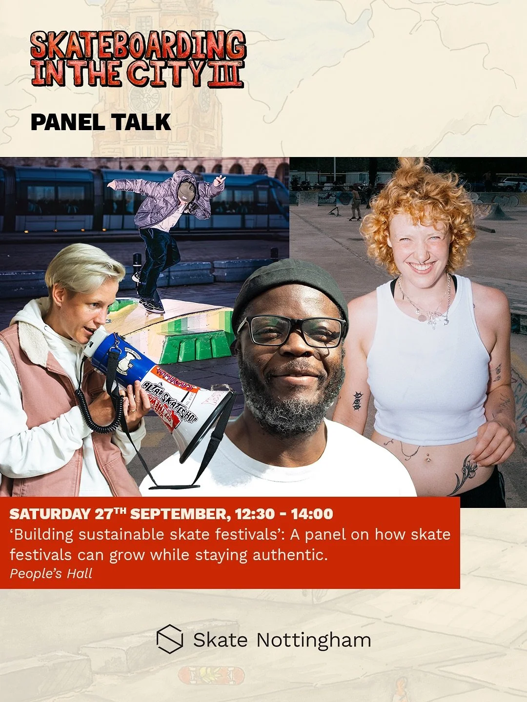 Panel talk 2 at Skateboarding in the City III - &lsquo;Between Carnival and Conference: How do we build sustainable skate festivals?&rsquo;⁣
⁣⁣⁣
📍Sat 27th, 12:30 - 14:00, People&rsquo;s Hall. ⁣⁣⁣
⁣⁣⁣
Following &lsquo;Pushing Boarders&rsquo; we have 