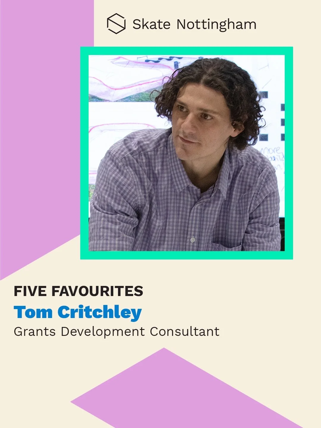 Five favourites from Tom Critchley, a.k.a. @anchovy_everything, who has been working hard this year securing grant funding for Skate Nottingham. ⁣
⁣
TC is London-based, with The Grove DIY his favourite stomping ground, but has done work in skateboard