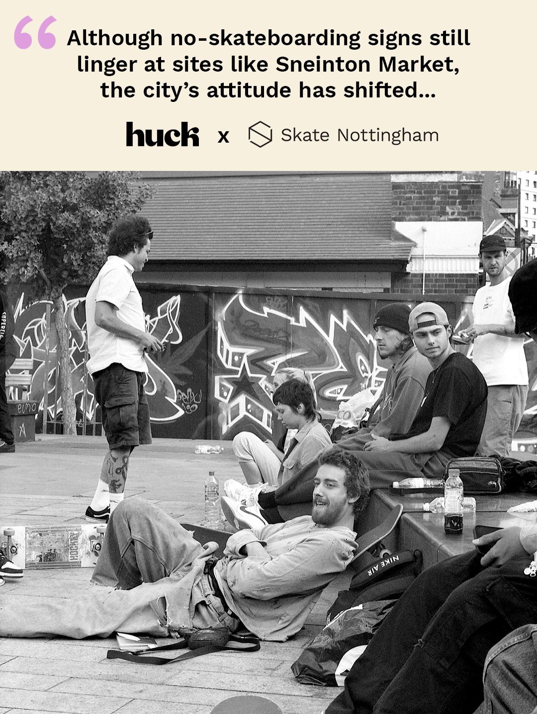 Last summer&rsquo;s Huck Magazine piece on Skate Nottingham is linked in our bio! ⁣
⁣
Give it a read to hear about the transformation of perceptions of skateboarding in our city over the past 25 years, the challenges facing a city centre skate space,