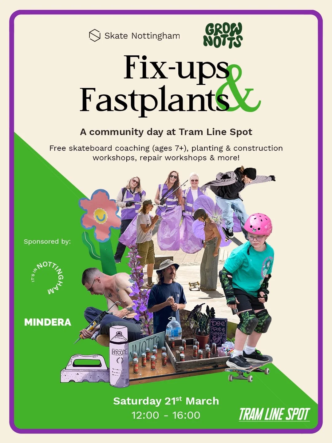 Join us at @tramlinespot on Saturday 21st March for &lsquo;Fix-ups &amp; Fastplants&rsquo;, a community day hosted by @skatenottingham &amp; @grownotts!⁣
⁣
Similar to our previous &lsquo;Curb Club&rsquo; sessions, we&rsquo;re bringing lots of activit