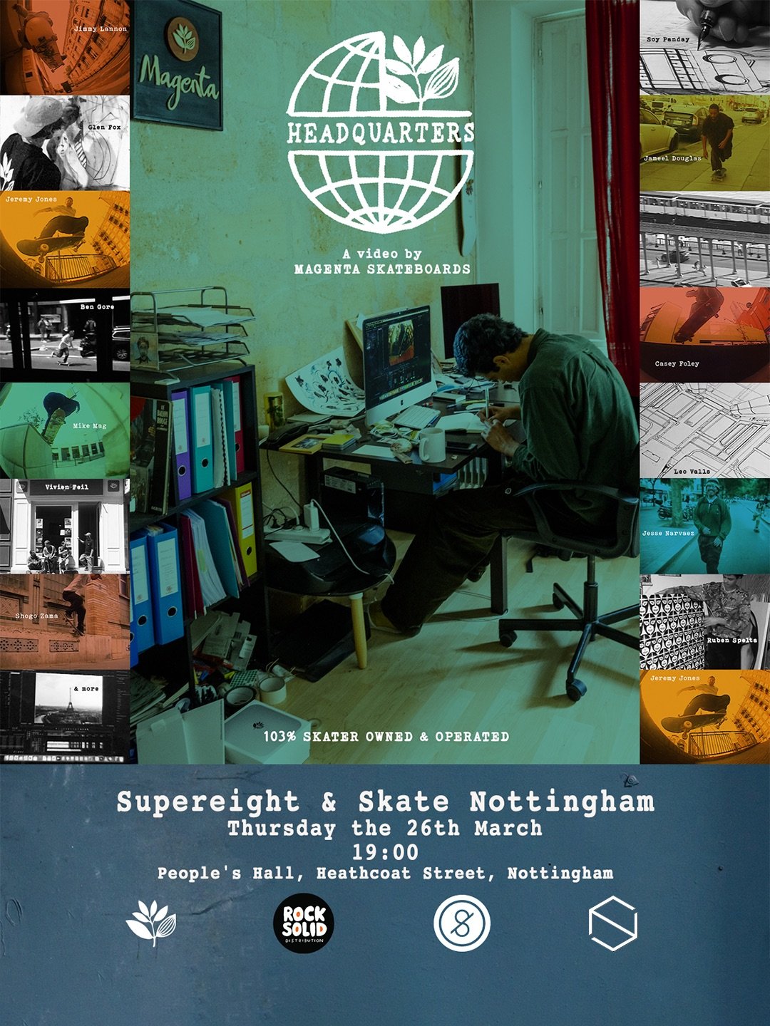 Next Thursday 26th March, we&rsquo;re stoked to be hosting a premiere of &lsquo;HEADQUARTERS&rsquo; by @magentaskateboards here in Nottingham, along with @wearesupereight, thanks to @rocksoliddist. ⁣
⁣
The new film features short parts from every Mag