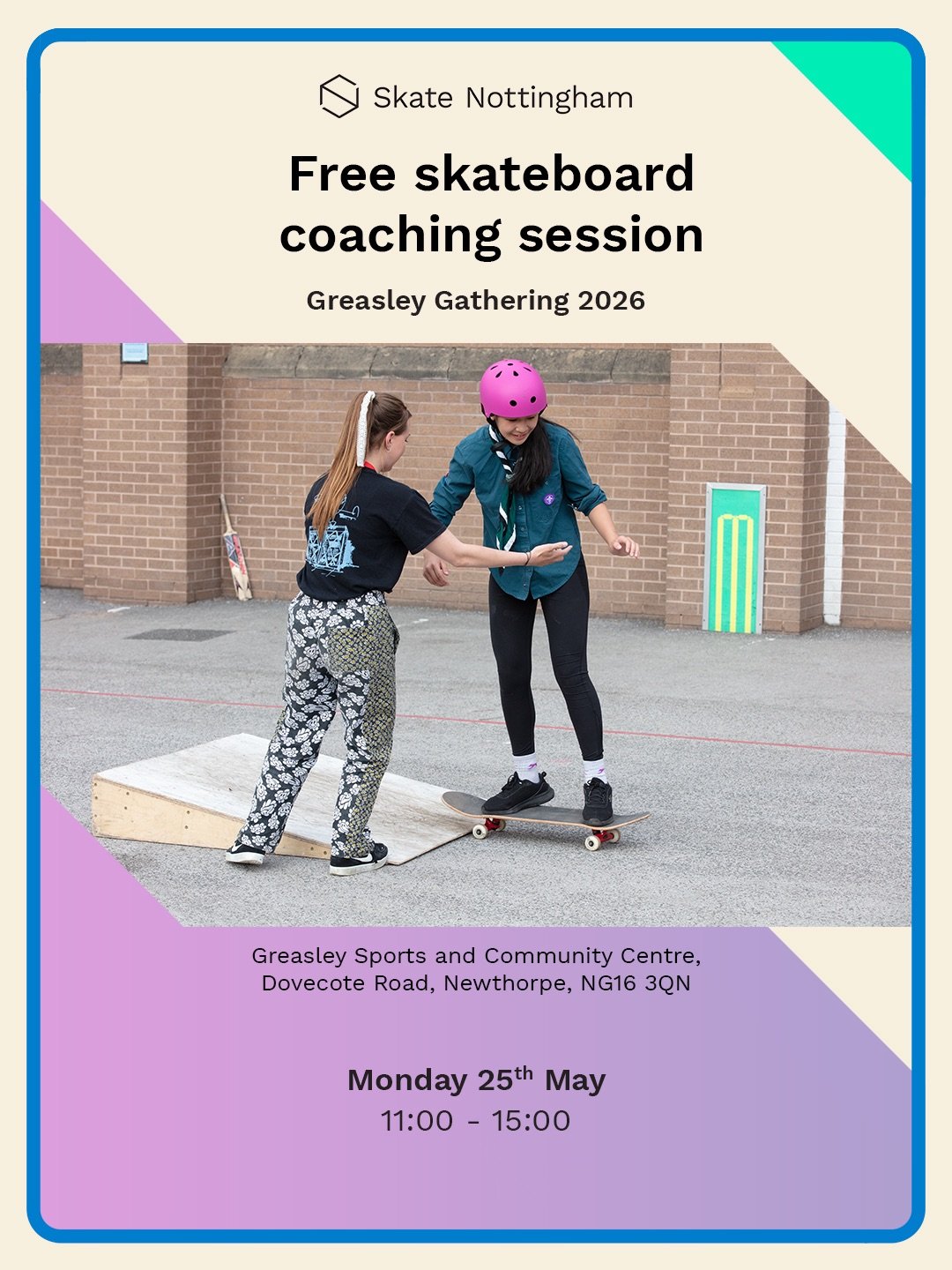 Catch us at The Greasley Gathering on Monday 25th May, where we&rsquo;ll be hosting a drop-in skateboard coaching session from 11:00 - 15:00, with skateboards &amp; helmets available to borrow. ⁣
⁣
We&rsquo;re also stoked to be joined by @mrthebeef, 