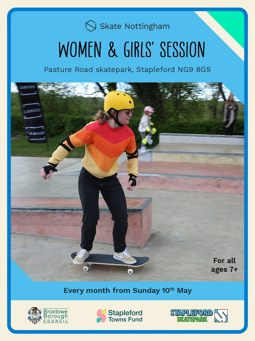 Don&rsquo;t miss our next women &amp; girls&rsquo; session at @staplefordskatepark this Sunday 7th June, at our new earlier time of 10:30 - 11:30!⁣
⁣
These sessions aim to bring a fun and comfortable environment for female skaters to meet up for an i