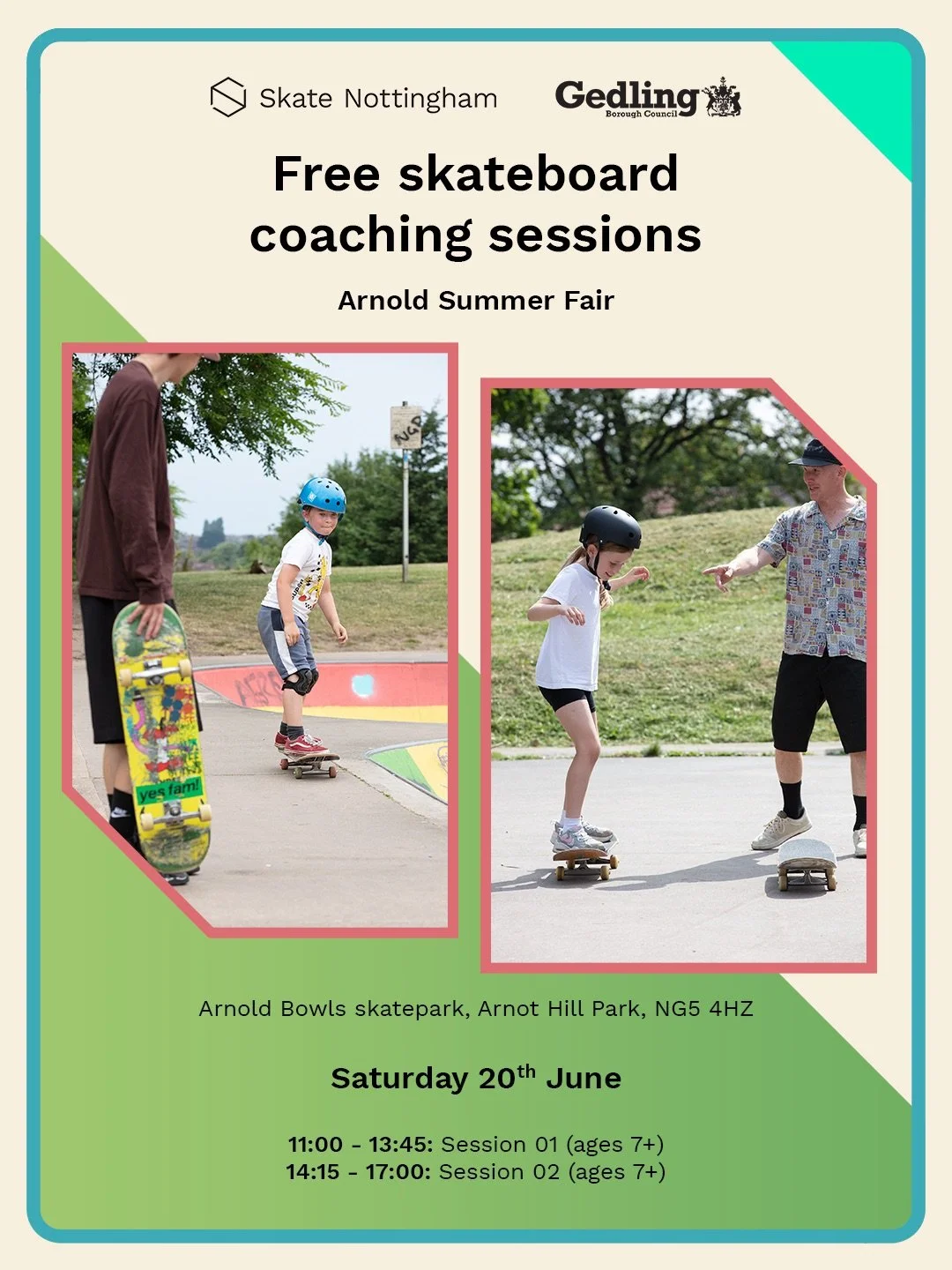 The Arnold Summer Fair is back for 2026, and we&rsquo;ll be at Arnold Bowls skatepark to bring free skateboard coaching throughout the day! Join us on Saturday 20th June from 11:00 in Arnot Hill Park, Arnold. ⁣
⁣
Alongside a multitude of other family