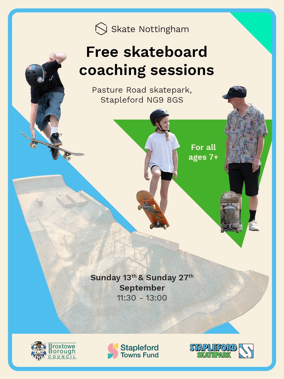 Stapleford Sundays!⁣
⁣
We had such a good time this spring/summer in Stapleford that we&rsquo;re back for two more Sunday sessions in September. ⁣
⁣
Join us at @staplefordskatepark this Sunday 13th and again on Sunday 27th from 11:30 - 13:00 for a fr