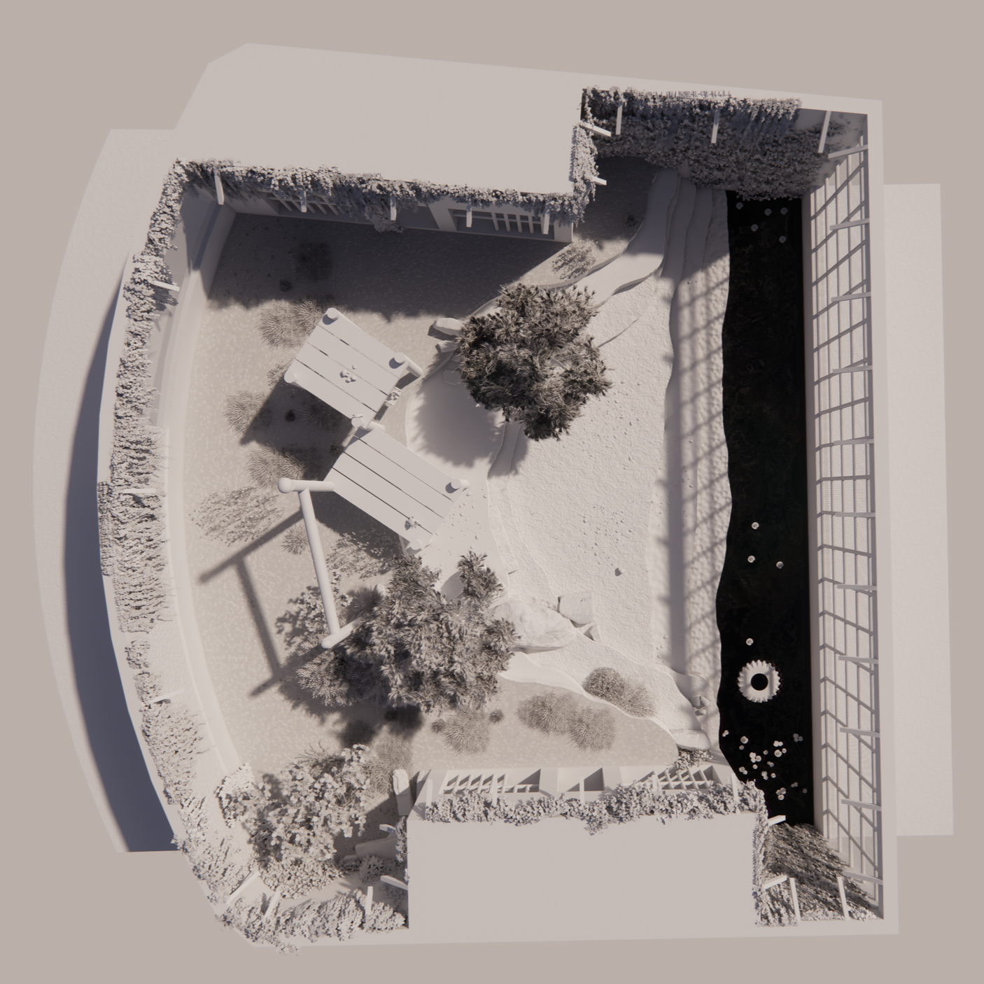 Grayscale of top down view.