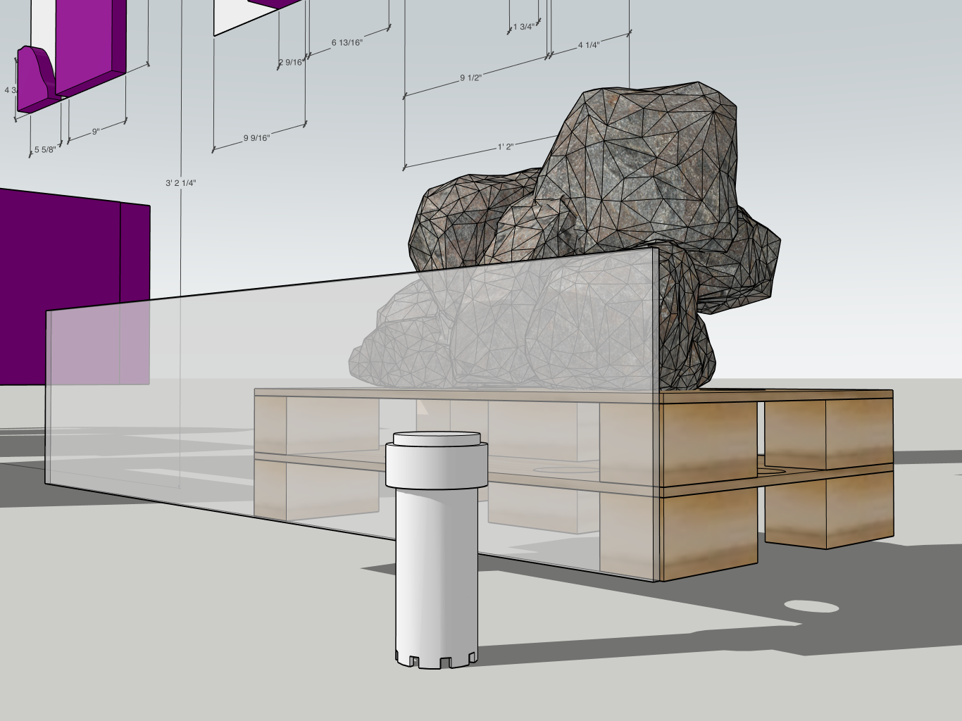 View of cave platform, substrate divider and drain pipe.