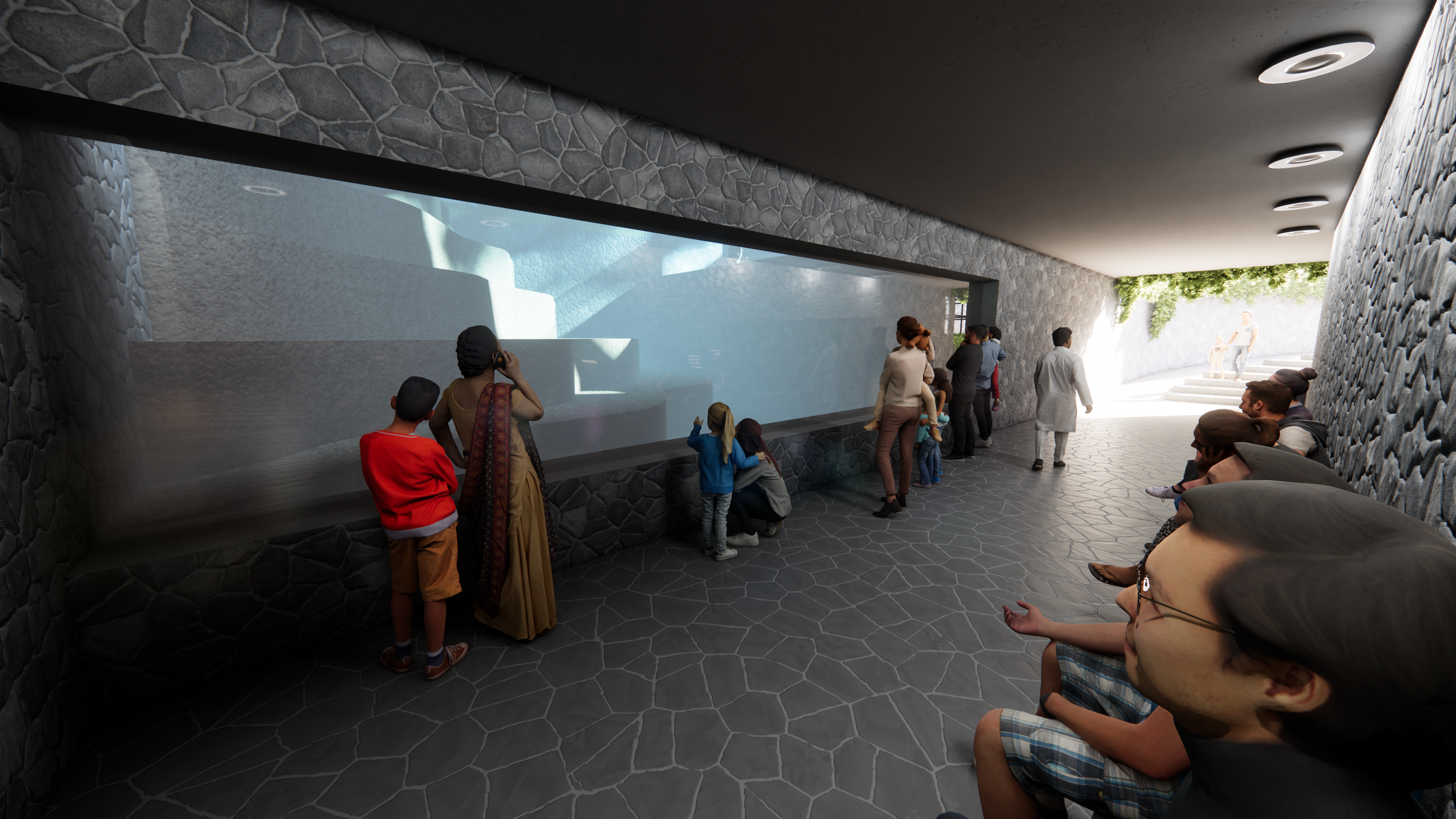 A render of the old flooded river basin exhibit.
